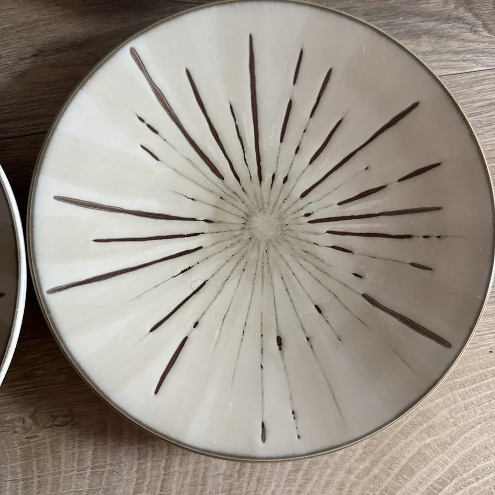 Pier 1‎ Plates Sanctuary Stoneware Beige Brown Starburst Salad Dessert Lot Of 4
